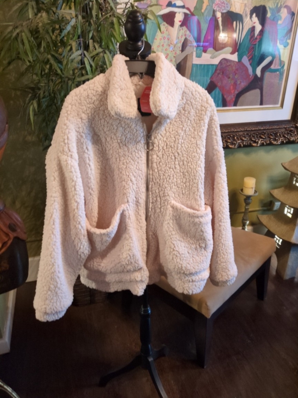 Me Jane Cream Plush Teddy Zip-Up Jacket